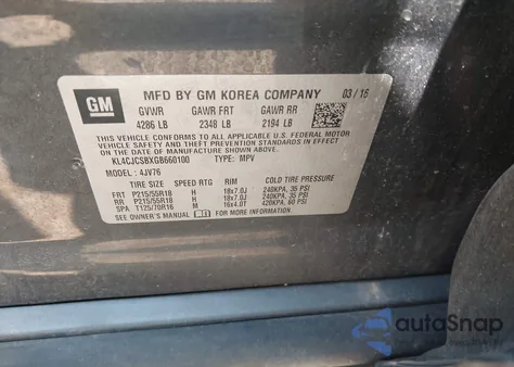 2016 Buick Encore из США, поврежденный, VIN KL4CJCSBXGB660100